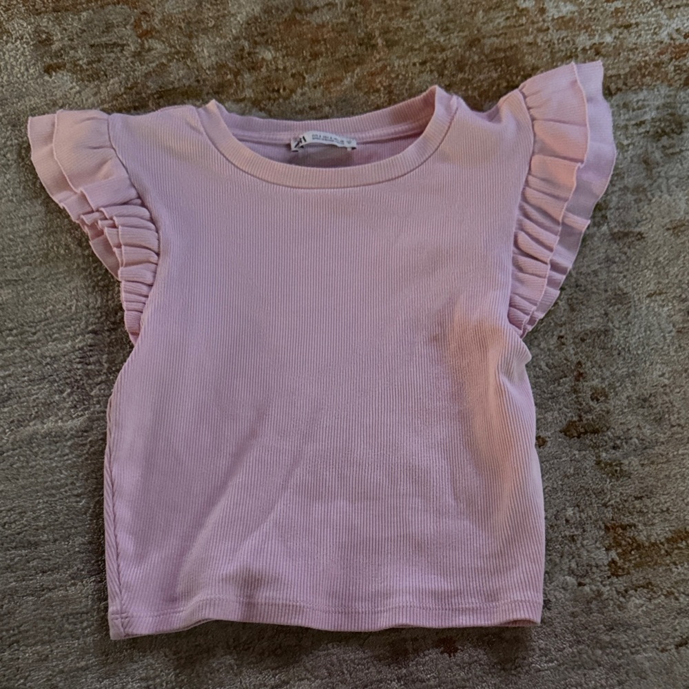 Zara Light Pink Ruffled Sleeve Tee